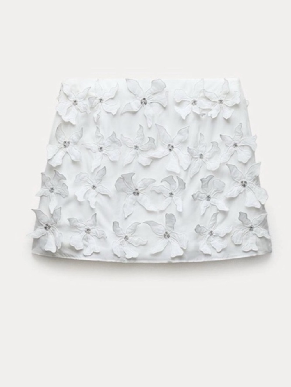 Zara 3D Floral Applique Soft White Beaded Embroidered Mini Skirt Blogger Fav - Picture 10 of 16